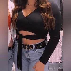 Chic Black Wrap Crop Top